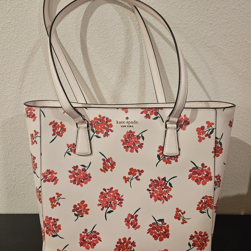Kate Spade Floral Tote Bag - Cream and Red/Coral
